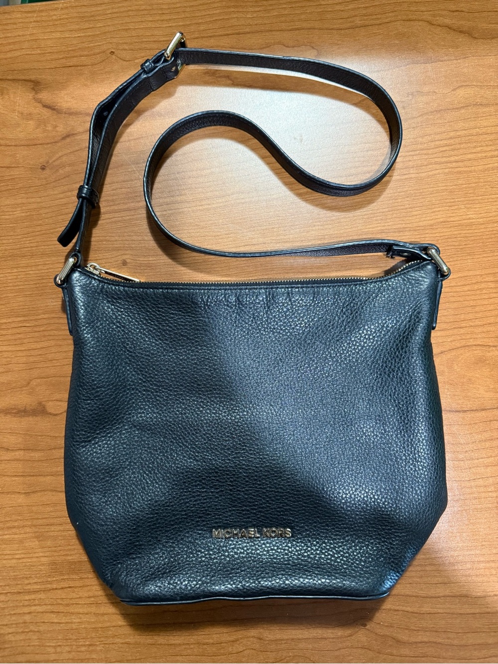 Michael Kors Black Pebbled Leather Crossbody with Gold Hardware